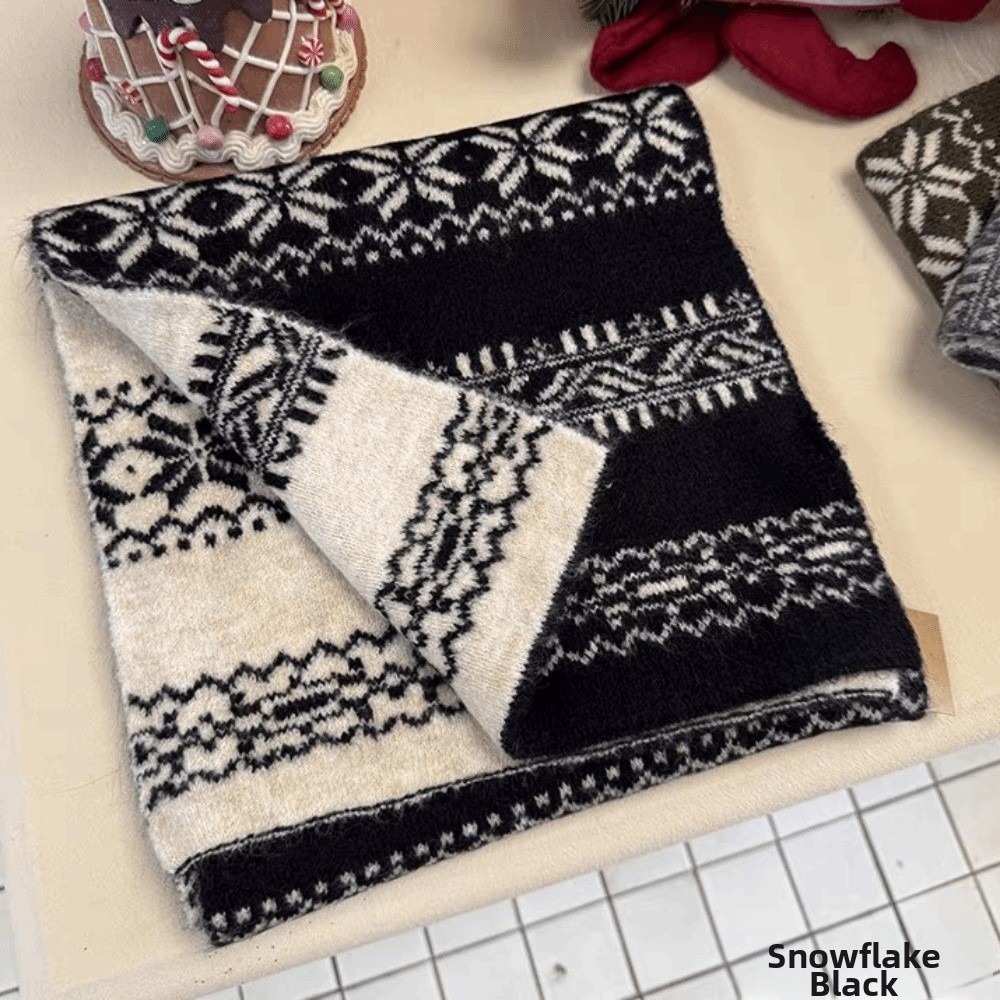 Women'S Korean Accessories - Knitted Fabric Christmas Scarf Snowflake Pattern