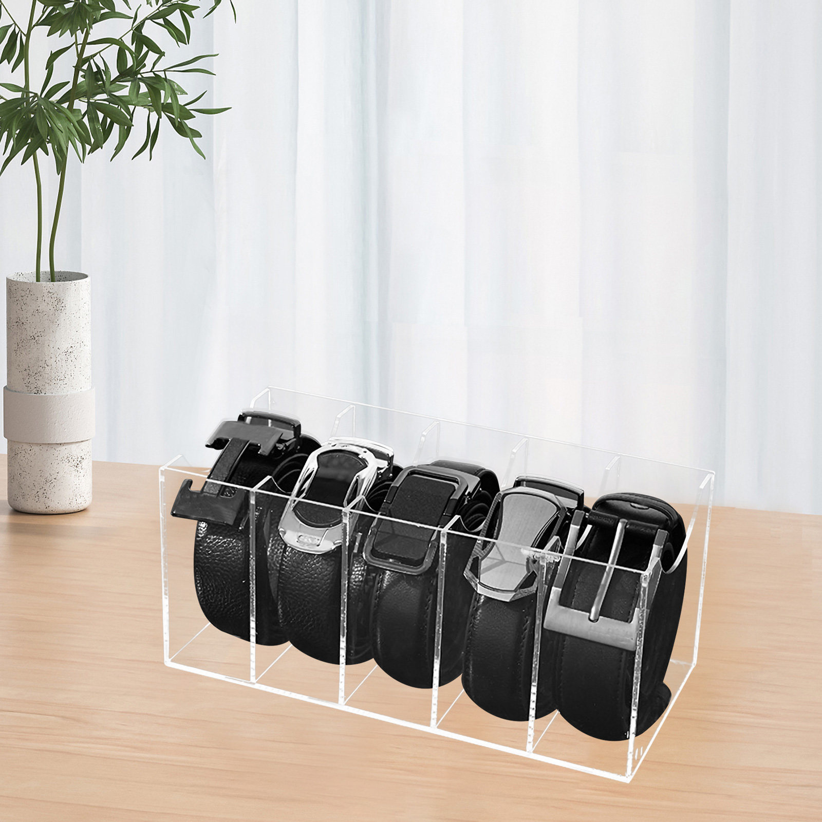 Women Accessories Holder - 5-Compartment Transparent Belt Organizer Acrylic Storage