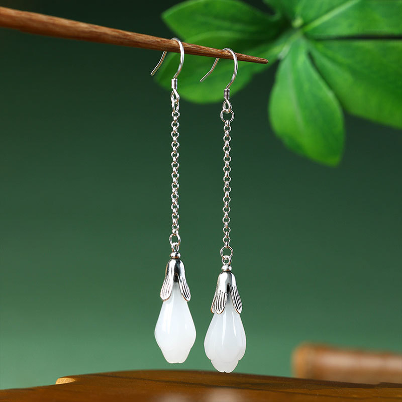 White Real Jade Flower Earring - Women'S Yellow Accessories ulasan dan harga